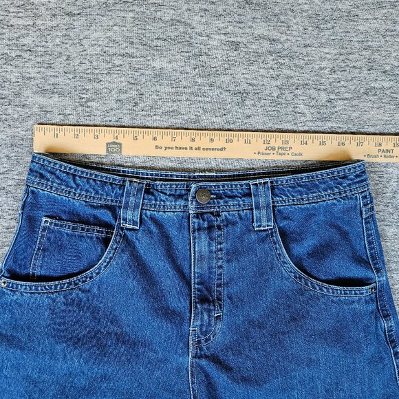 ALAB Blue Denim Shorts Men's 32 Baggy Embroidered Y2K Skater Rave Streetwear - Picture 8 of 12